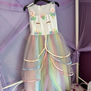 Unicorn Rainbow Tulle Kids Costume Dress - Pastel